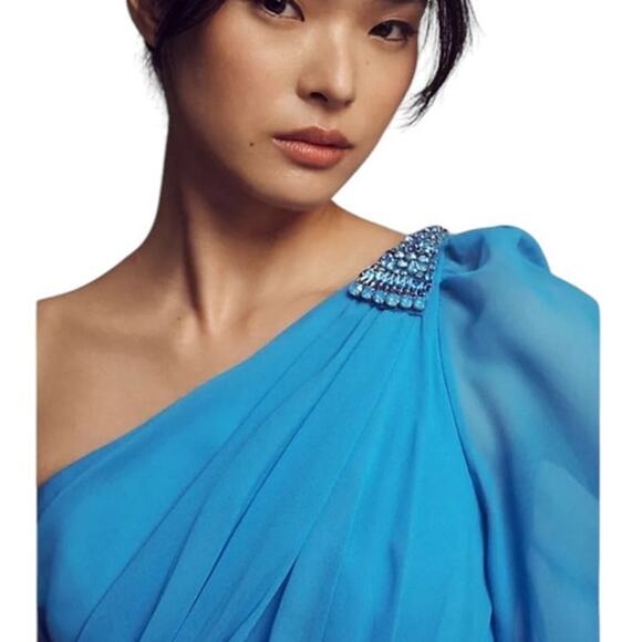 Sachin + Babi NEW Size 4 Makayla One Shoulder Embellished Gown Azure Blue NWT - Picture 4 of 10